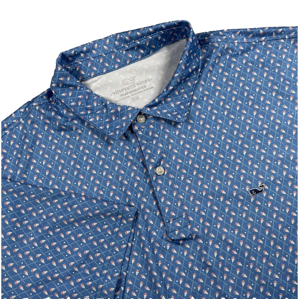 Vineyard Vines Performance Polo Shirt Mens XXL Blue Lacrosse Sticks Print